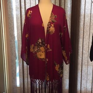 Maroon floral kimono